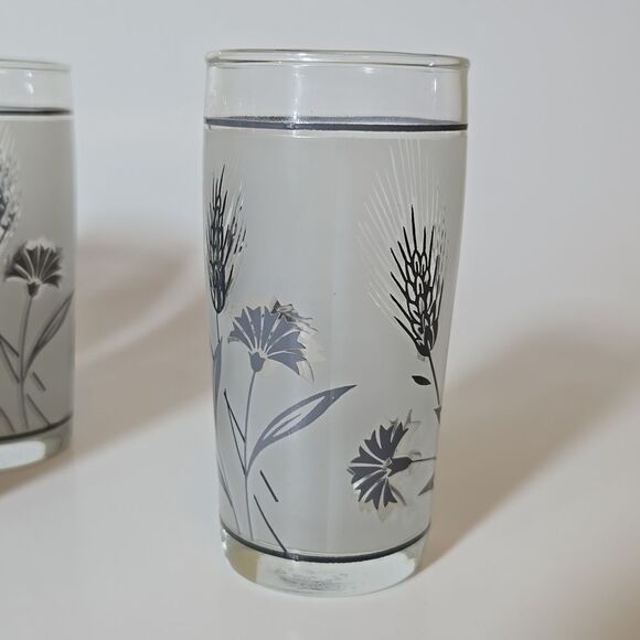 Libbey Gray Wheat Frosted Juice Glasses Vintage Wildflowers Frosted Mini 4 oz - Picture 8 of 16